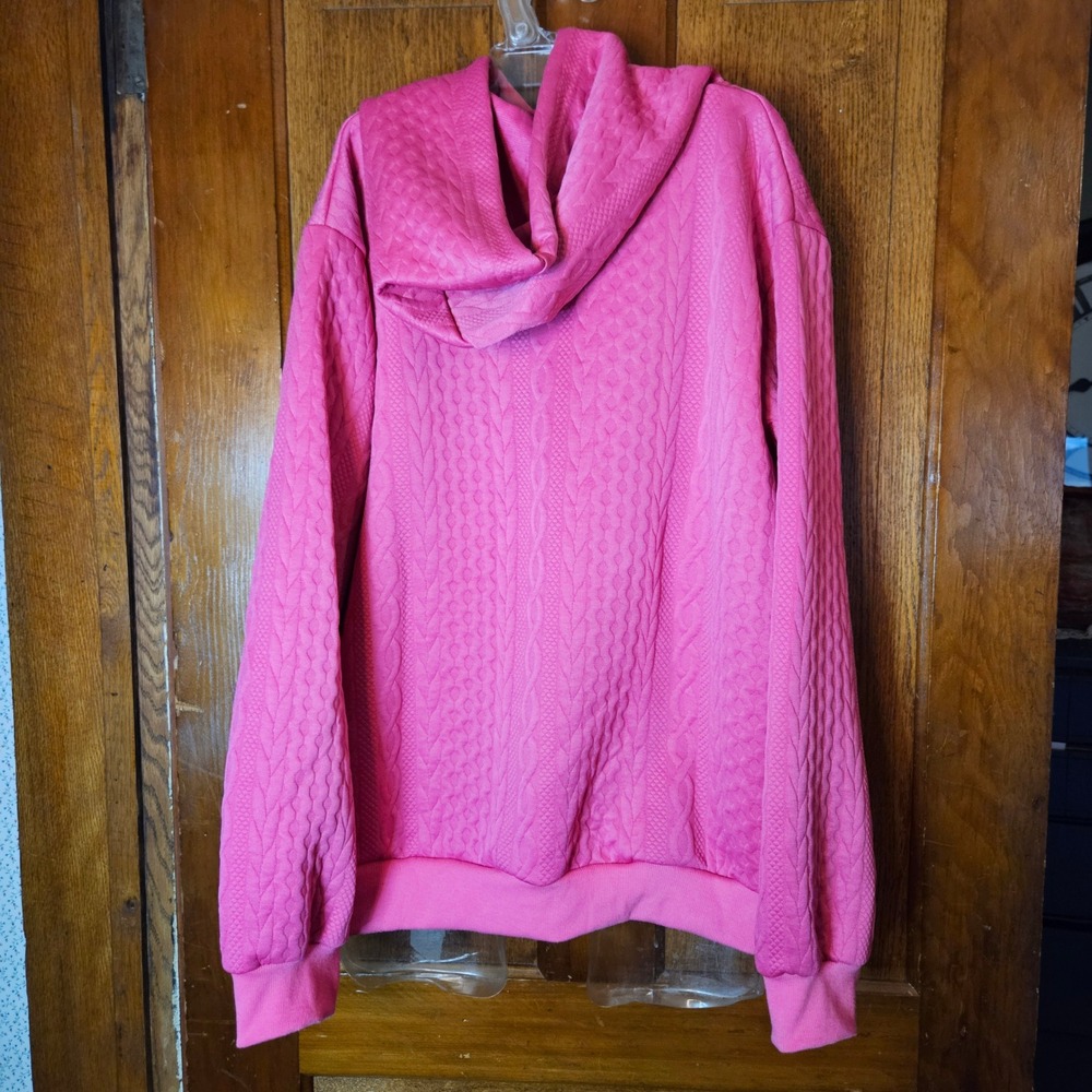 Unbranded Hoodie Womens Large Pink Cable Knit Textured Quilted Sweatshirt
